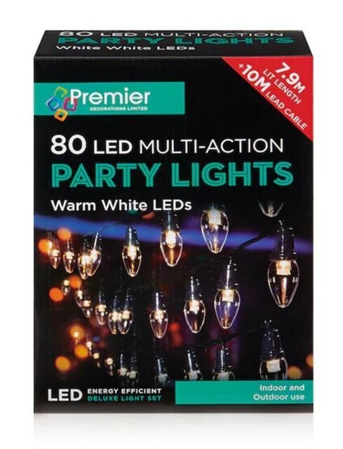 80 Big Bulb Multi-action Led Warm White Lights Christmas Fairy Lights