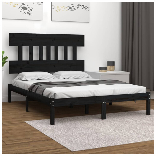 Bed Frame Solid Pinewood Black Small Single 75x190cm Headboard