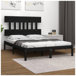 Bed Frame Solid Pinewood Black Small Single 75x190cm Headboard