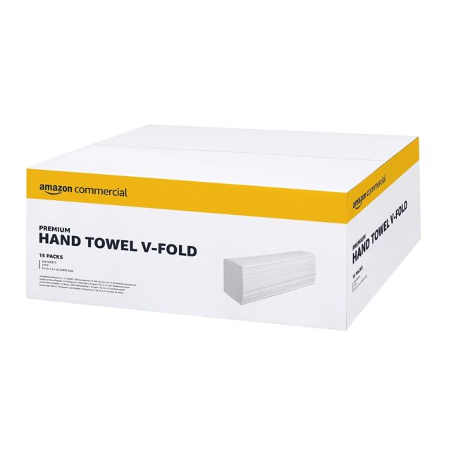 Amazoncommercial V-fold Paper Hand Towels, 2-ply Premium, 3990 Sheets