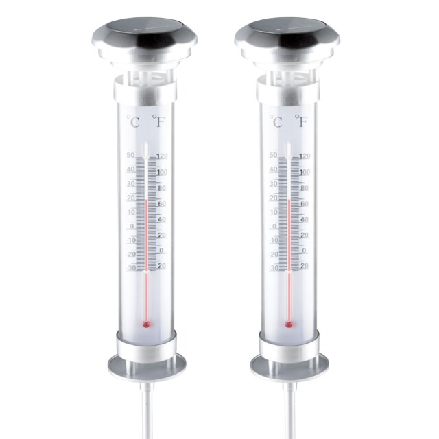 2-piece Set Grundig Outdoor Solar Led Thermometer Lamp With Ground