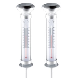 2-piece Set Grundig Outdoor Solar Led Thermometer Lamp With Ground