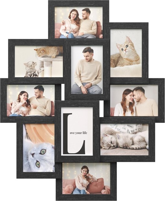 10 Collage Picture Frames For 4x6 Photos, Wall Mount, Plastic, Black,