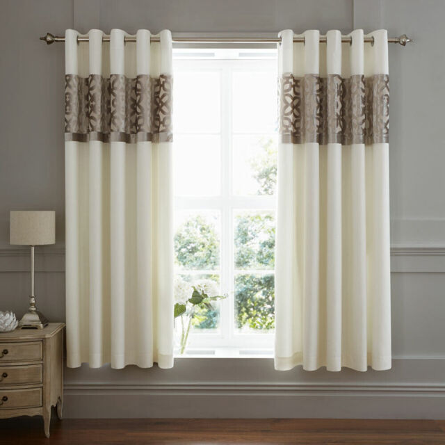 Catherine Lansfield Lattice Cut Velvet Eyelet Curtains, Natural, 66 X