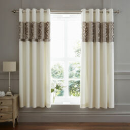 Catherine Lansfield Lattice Cut Velvet Eyelet Curtains, Natural, 66 X