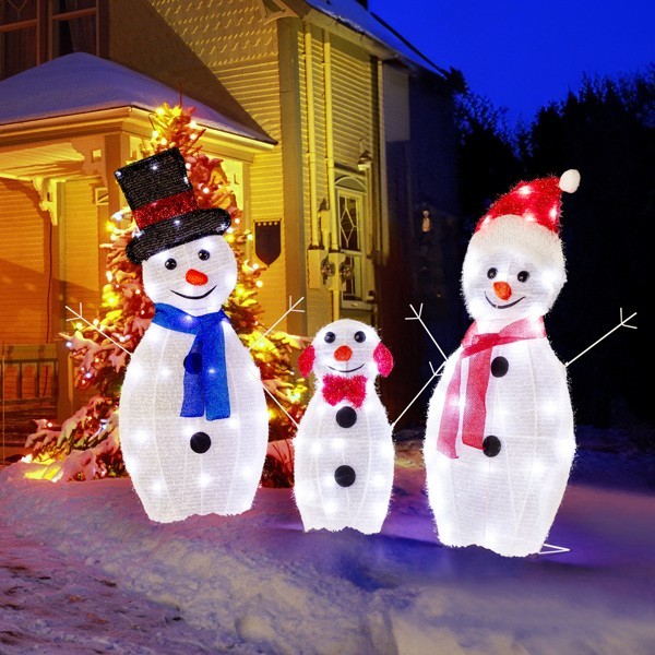 Pre-lit Snowman Family Christmas Decoration 3-piece Outdoor Indoor Led