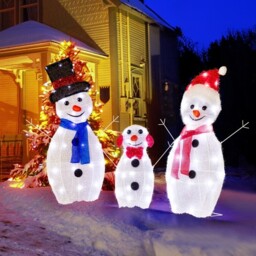 Pre-lit Snowman Family Christmas Decoration 3-piece Outdoor Indoor Led