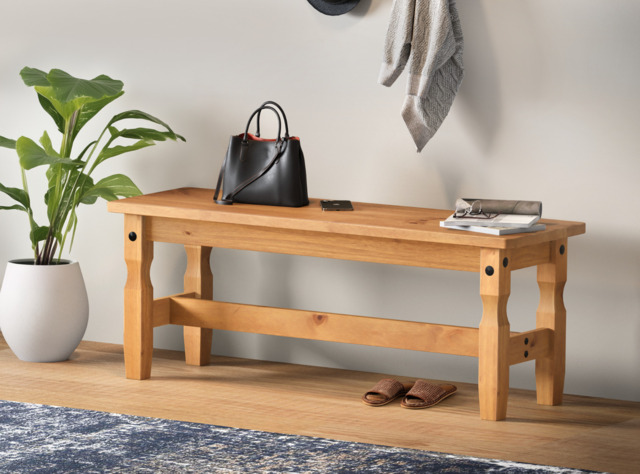 "Corona Bench 4'0"" Dining Mexican Solid Wood Pine Wooden Long Seat"
