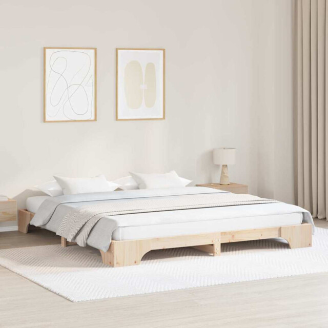Bed Frame Solid Pine Wood Natural 200x200cm Fixed Slatted Low 20cm