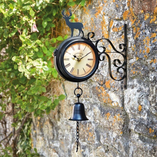 Outdoor Metal Garden Roman Numeral Wall Clock Weather Station With