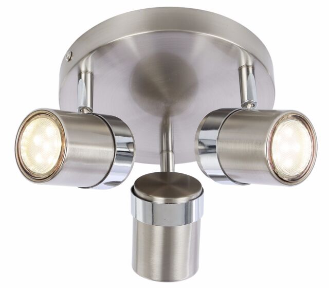 Ceiling Light Fixture Satin 3 Way Round Plate Interior Spotlight
