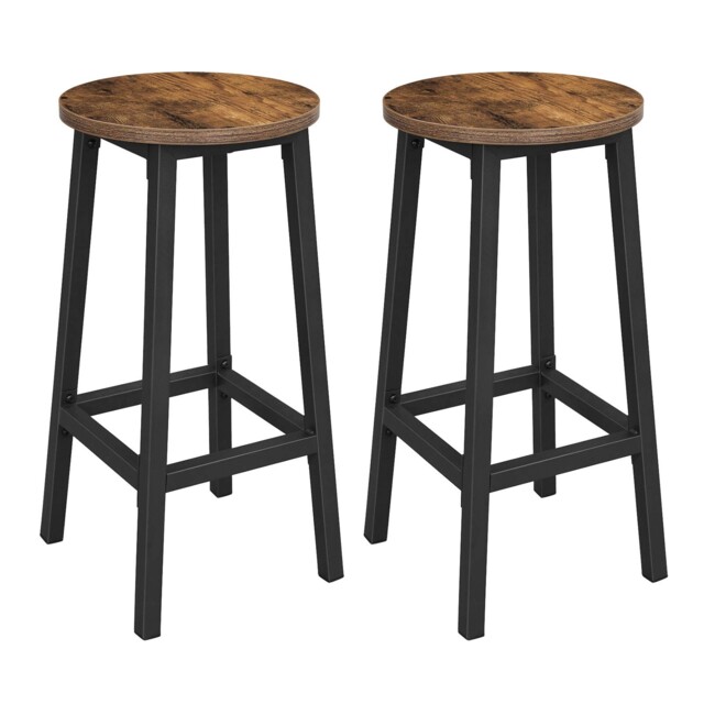 Bar Stool Set Of 2 Round Chair High Kitchen Seat Steel Frame Height 65