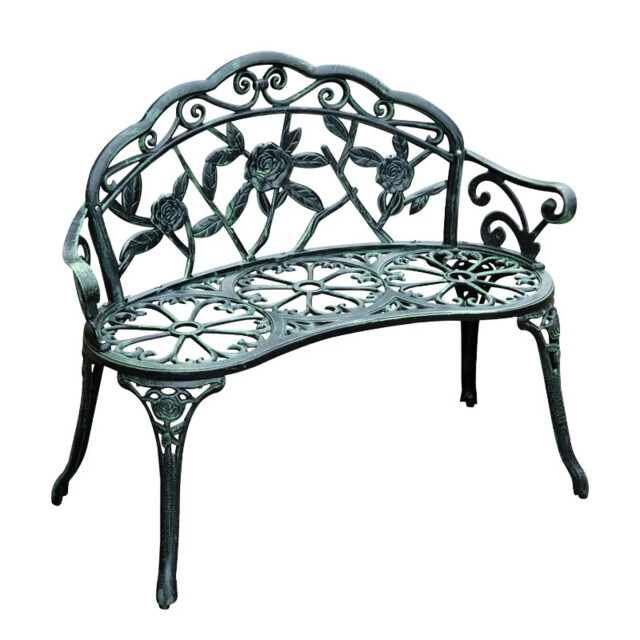 Garden Bench Porch Park Seat Vintage Rose Style Cast Aluminium