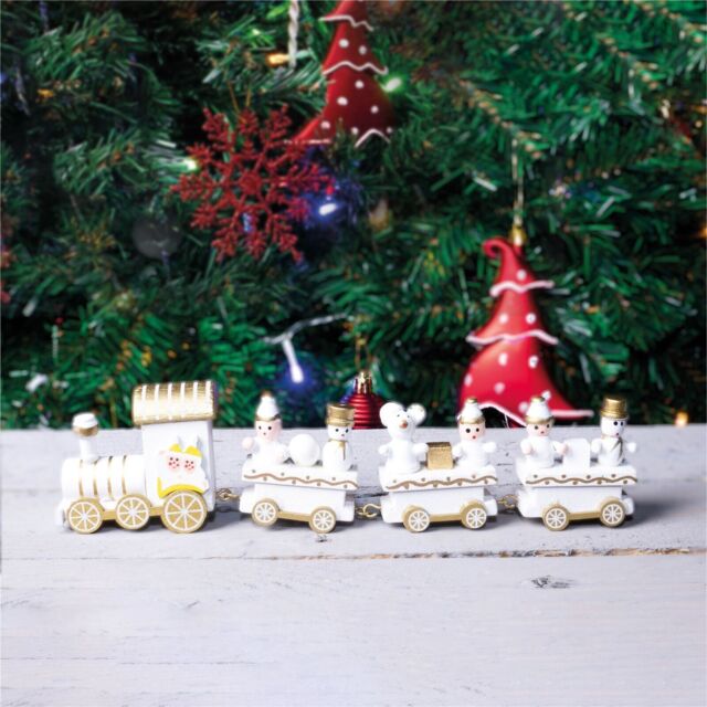 Christmas Wooden Train Decoration Snowman Snow Xmas Party Ornament