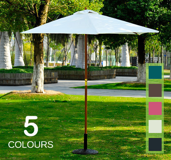2.5m Wood Wooden Garden Parasol Sun Shade Patio Outdoor Umbrella