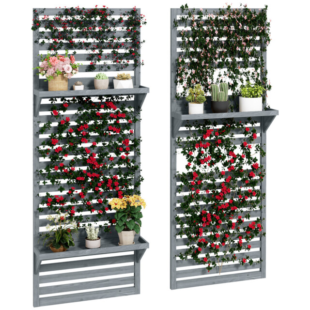 Wall Mounted Plant Stand Set Of 2 Fir Wood Grey 60x18x170cm Shelves