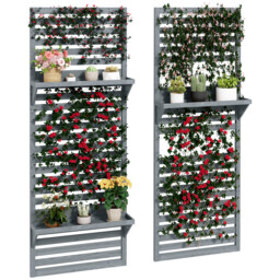 Wall Mounted Plant Stand Set Of 2 Fir Wood Grey 60x18x170cm Shelves