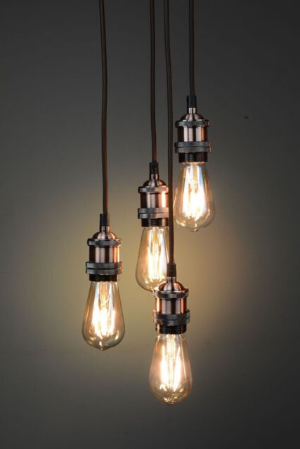 Pendant Light Fitting Quad / Multi Industrial Vintage Diy 4 Drops E27