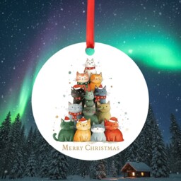 Cute Cats Christmas Tree Wooden Ornament Bauble Festive Feline Xmas