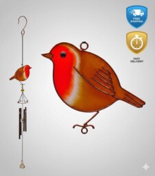 Multicolor Robin Wind Chime - 51cm Metal Bird Decoration For Garden &