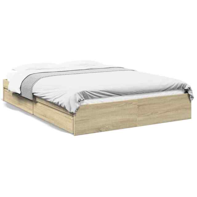 Bed Frame With Drawers Sonoma Oak 160x200 Cm Engineered Wood Vidaxl