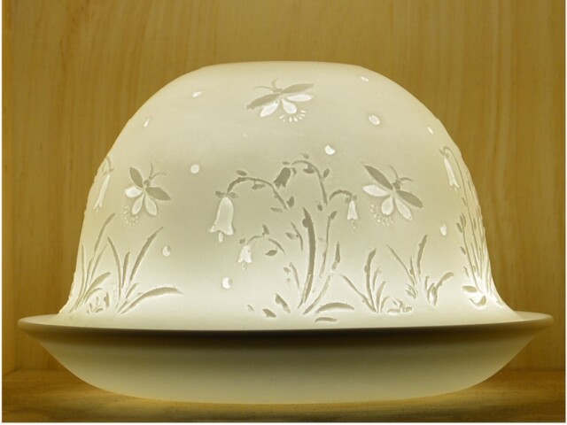 Stencil Flower White Porcelain Tealight Holder Dome - Candle Holder