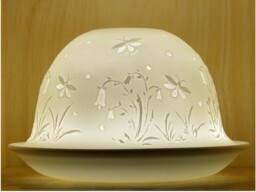 Stencil Flower White Porcelain Tealight Holder Dome - Candle Holder