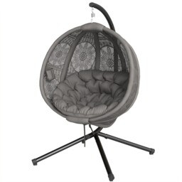 Outsunny Hanging Swing Chair W/ Metal Stand & Side Pocket, Charcoal
