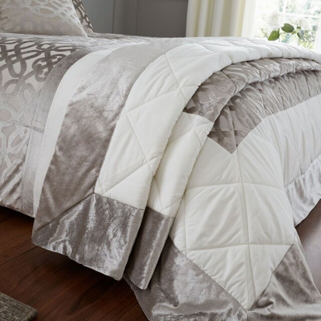 Catherine Lansfield Lattice Cut Velvet Bedspread Natural 220x230cm