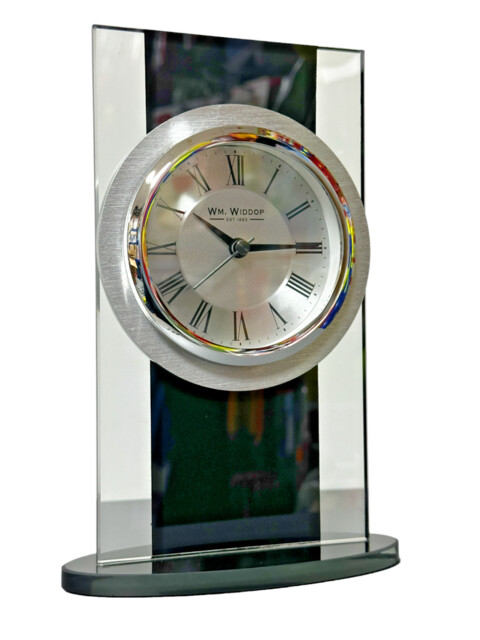 Mantel Clock Glass Clear & Black Silent Modern Black Roman Numerals