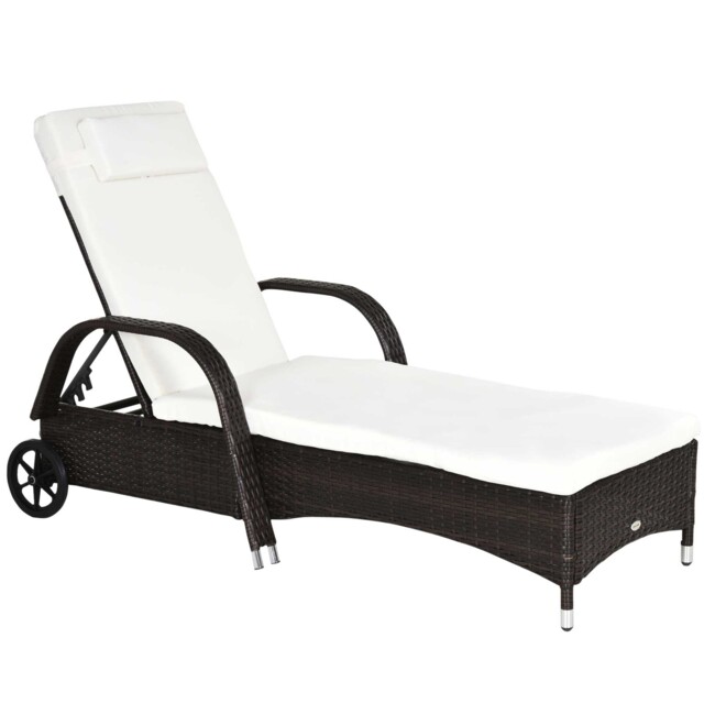 Outsunny Adjustable Wicker Rattan Sun Lounger Recliner Chair W/