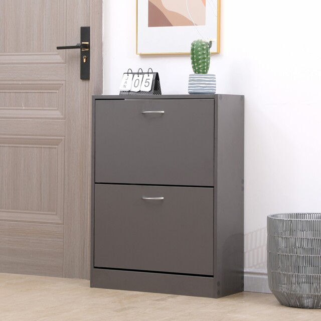 2 Drawer Shoe Cabinet Storage Cupboard Rack Wooden Footwear Stand Unit