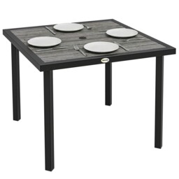 Outsunny Garden Table For 4 Person With Parasol Hole, Light Grey
