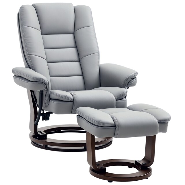 Homcom Swivel Manual Recliner And Footrest Set Pu Leather Lounge Chair