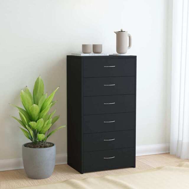 Sideboard With 6 Drawers Black 50x34x96 Cm Engineered Wood Vidaxl