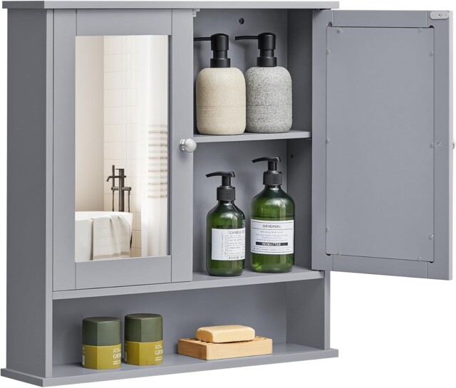 Vasagle Bathroom Cabinet With Mirror, Wall Cabinet With 2 Mirrored