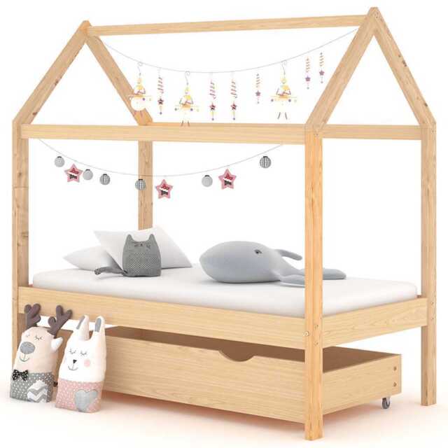 Kids Bed Frame With A Drawer Solid Pine Wood 70x140 Cm Vidaxl