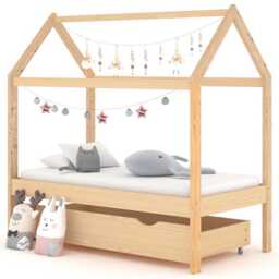 Kids Bed Frame With A Drawer Solid Pine Wood 70x140 Cm Vidaxl