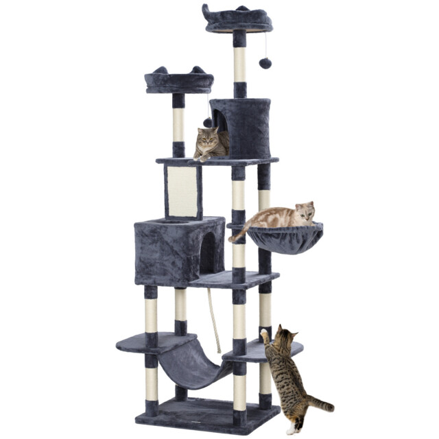 Cat Tree 206cm Scratching Posts, Beds, Condos Toys In Dark Grey