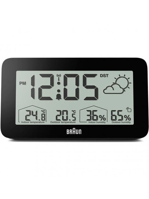 Braun Bc13bp Digital Alarm Clock W. Weather Station