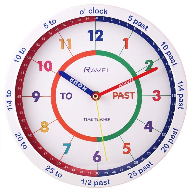 Ravel Children's 25cm Time Teacher Wall Clock - White 25cm,