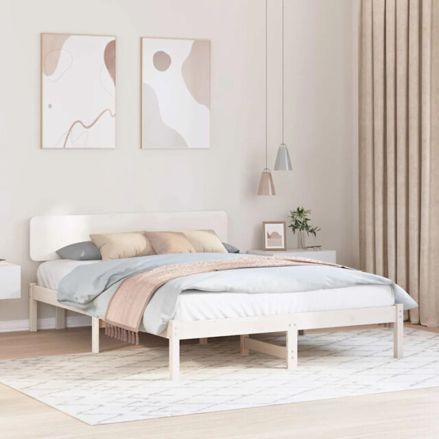 Bed Frame With Headboard White 160 X 200 Cm Solid Pine Wood Vidaxl