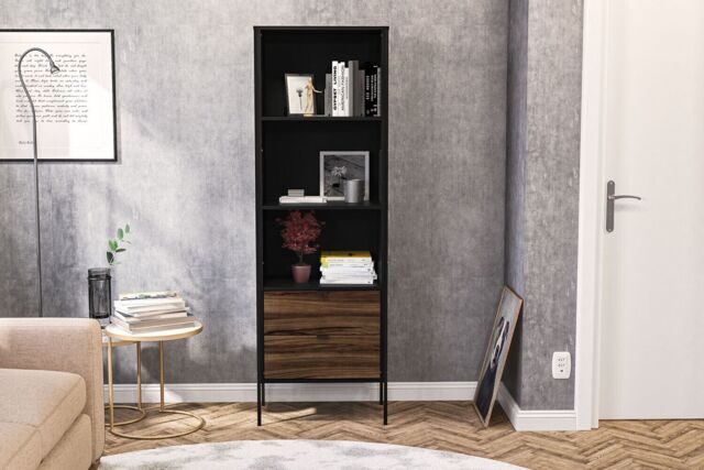Opus Black & Walnut 2 Drawer Bookcase