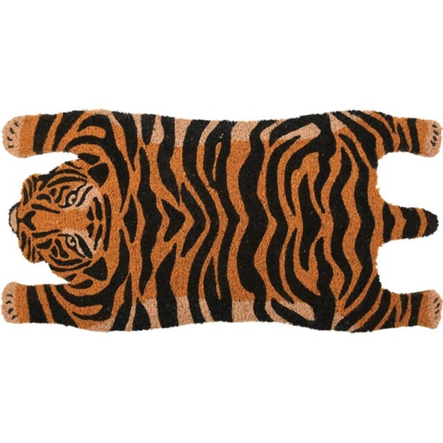 Large Tiger Skin Coir Floor Doormat Orange Black Cat 74x38cm Hallway