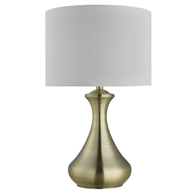 Antique Brass Touch Desk Table Lamp Cream Fabric Shade Bedside Home