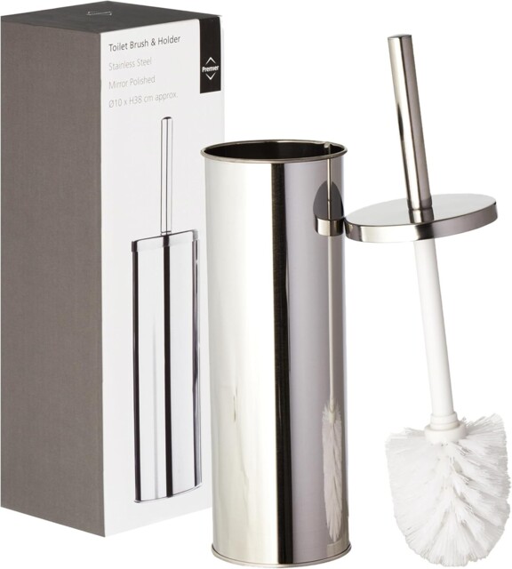 Chrome Toilet Brush & Holder Set Stainless Steel Free Standing Loo