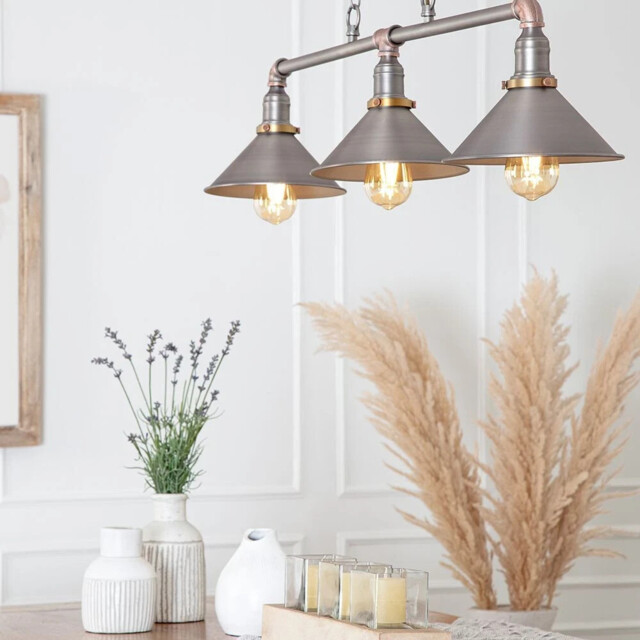 Corinthia Pewter, Brass & Copper Metal Over Table Ceiling Light
