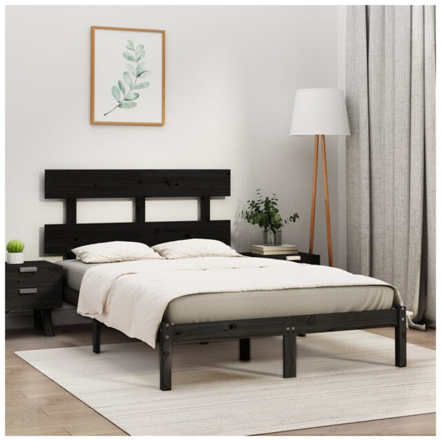 Bed Frame Small Single 75x190cm Solid Pine Wood Untreated Black