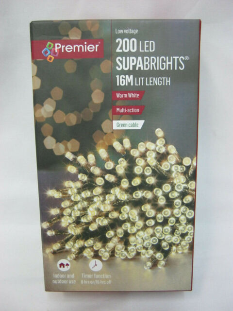 Premier Supabrights Christmas Tree Lights Green Cable 200 Led Lights