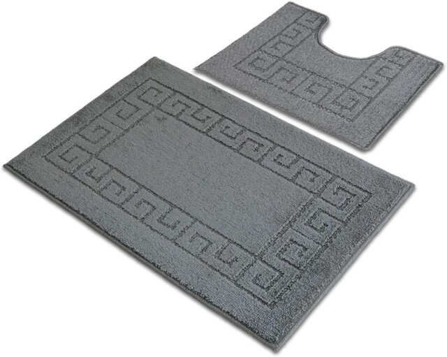 Greek Key Bath Mat Set 2 Piece Non Slip Soft Washable Bathroom Rug